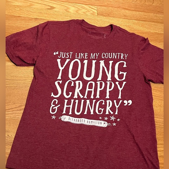 Burgundy colored unisex Hamilton musical t-shirt. Very soft & comfy. Size small. - Picture 2 of 8